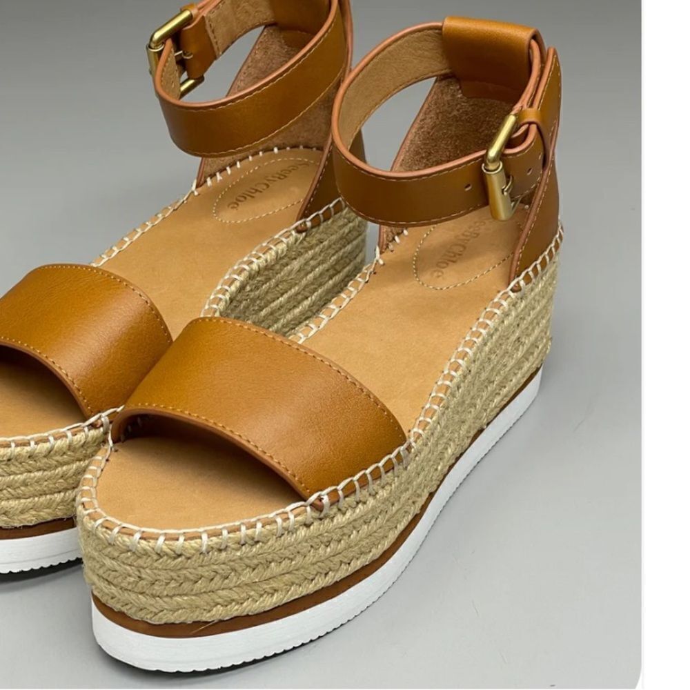 SEE BY CHLOÉ Glyn Calf Espadrille Platform Sandals Tan Women's 42